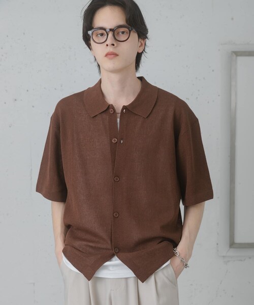 SENSE OF PLACE by URBAN RESEARCH（センスオブプレイスバイアーバンリサーチ）の「『一部WEB限定カラー』『イージーケア』リネンブレンドシアーニットシャツ（ニット/セーター・メンズ・BLACK/L.GRAY/BROWN/L.BLUE/D.NAVY・M/L）」の3枚目の写真