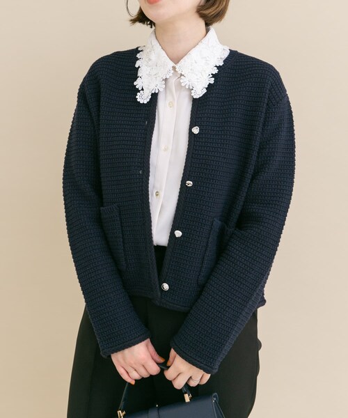 URBAN RESEARCH ROSSO（アーバンリサーチロッソ）の「『WEB/一部店舗限定』ツイードノーカラーニットジャケット（ノーカラージャケット・レディース・OFF/NAVY・Free）」の16枚目の写真