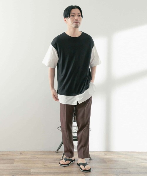 ITEMS URBANRESEARCH(アイテムズ アーバンリサーチ)の「布帛切替レイヤードクルーネックトップス(Tシャツ/カットソー・メンズ・BLK/BEG/MTD/GRY・M/L)」の10枚目の写真