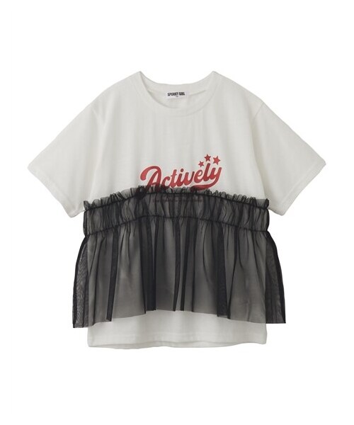 nissen（ニッセン）の「チュールドッキングTシャツ（女の子）（Tシャツ/カットソー・キッズ・ブラック/オフホワイト・140/150/160）」の4枚目の写真