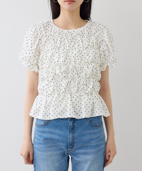 VIS(ビス)の「ドット&無地アソート シャーリングデザインカットソー(Tシャツ/カットソー・レディース・ブラック/キナリ/ピンク・F)」の21枚目の写真