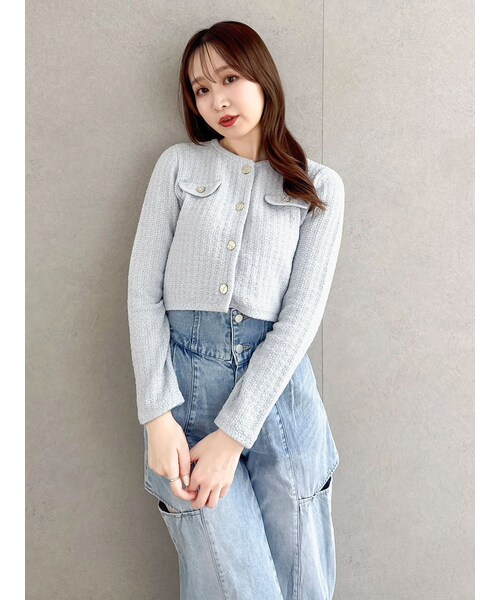 dazzlin（ダズリン）の「スプリングニットジャケット（ノーカラージャケット・レディース・アイボリー/ピンク/ブルー・F）」の5枚目の写真