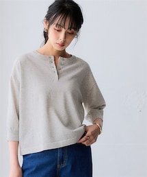nissen | 【T-KNIT】綿混ヘンリーネック7分袖ニットトップス【接触冷感・毛玉になりにくい・洗濯機で洗える・UVカット】＜大きいサイズ＞(ニット/セーター)