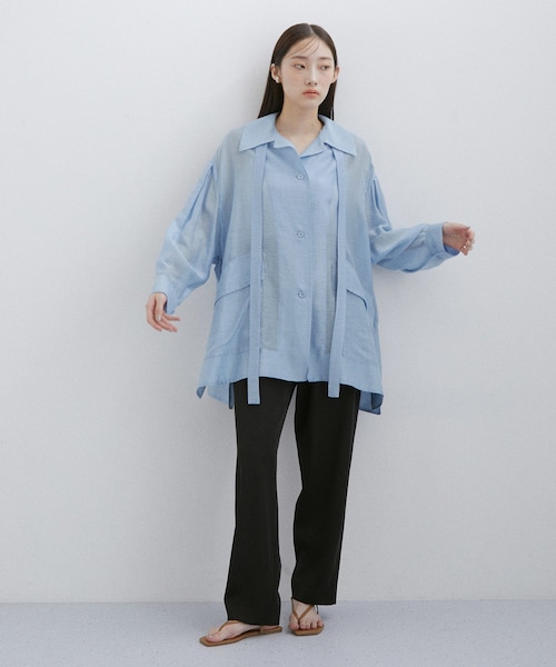 ADAM ET ROPE'（アダムエロペ）の「セルロースリネンオーバーシャツ（シャツ/ブラウス・レディース・ブラック/サックス/クリーム/ホワイト系・F）」の5枚目の写真