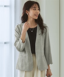 nissen | 洗える麻調合繊7分袖ストレッチノーカラージャケット(接触冷感・防しわ・ストレッチ・UVカット)<大きいサイズ有>(ジャケット/アウター)
