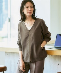 7days Life Styling | 麻調合繊Vカラージップジャケット（しわになりにくい・接触冷感・ＵＶカット・ウォッシャブル）<大きいサイズ有>(その他アウター)