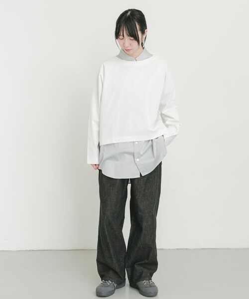 EKAL(エカル)の「シルケットコットンロングスリーブTシャツ(Tシャツ/カットソー・レディース・オフ/ネイビー・One)」の9枚目の写真