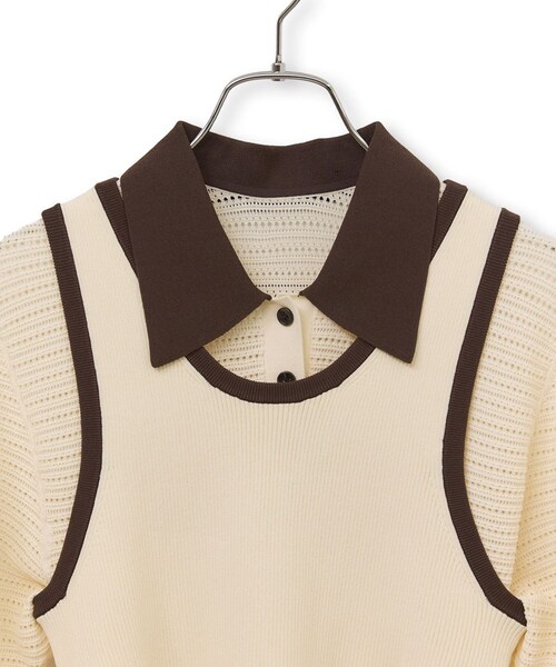 ADAM ET ROPE'（アダムエロペ）の「【サステナブル】タンクコンビパターンポロニット（ポロシャツ・レディース・オフホワイト/ブラウン/サックス・F）」の12枚目の写真