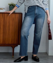 nissen | ＜大きいサイズ＞よく伸びるストレートデニムパンツ（ゆったりヒップ）(パンツ)