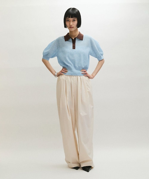 ADAM ET ROPE'(アダムエロペ)の「【定番】ラミーニットポロシャツ(ポロシャツ・レディース・キナリ/ダークブラウン系/サックス・F)」の7枚目の写真