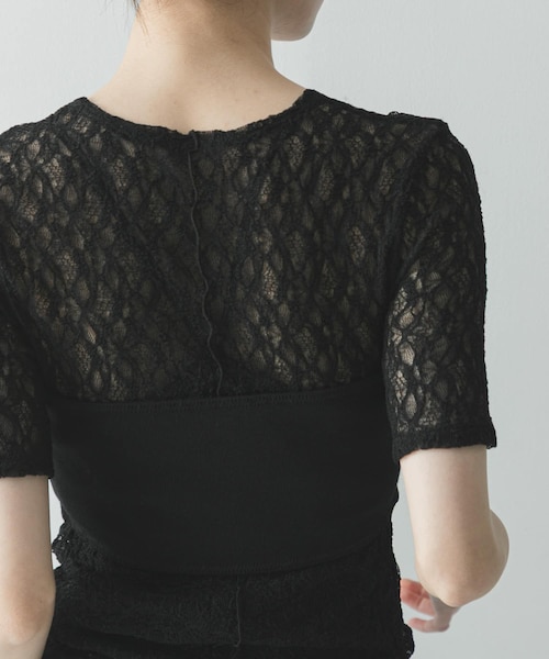 URBAN RESEARCH（アーバンリサーチ）の「ストレッチレースコンパクトTシャツ（Tシャツ/カットソー・レディース・OFF WHITE/BLACK・Free）」の12枚目の写真
