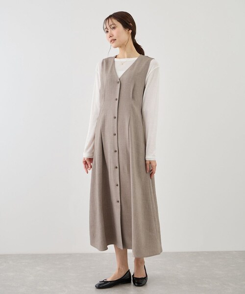 ROPE' PICNIC（ロペピクニック）の「ウエストタックジャンパースカート（ジャンパースカート・レディース・グレー系/ベージュ系/ネイビー・F）」の15枚目の写真