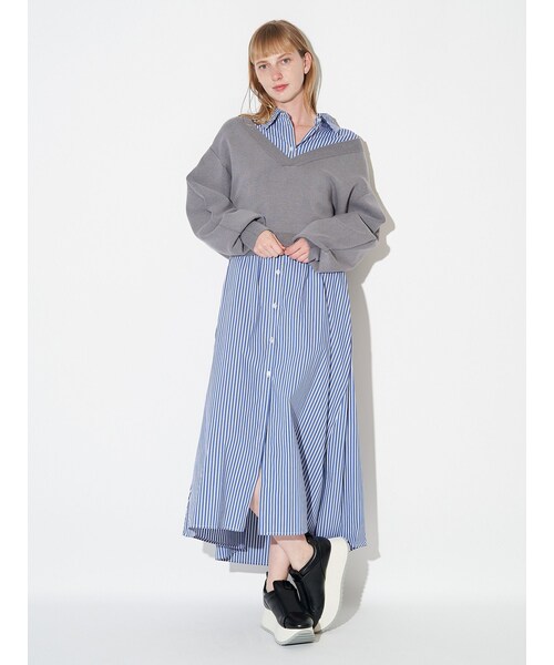 ELENDEEK（エレンディーク）の「V-NECK KT SET OP（ワンピース・レディース・グレー/ブラウン・01/02）」の2枚目の写真