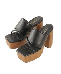 EVRIS | スクエアトゥウッドヒールサンダル(サンダル)