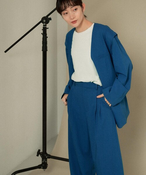 KBF（ケイビーエフ）の「2WAYノーカラージャケット（ノーカラージャケット・レディース・GRAY CHECK/BEIGE/BLUE・one）」の16枚目の写真