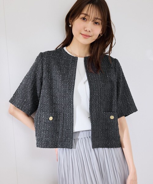 ROPE' PICNIC(ロペピクニック)の「【サマー・ツイード】ハーフスリーブジャケット(カーディガン/ボレロ・レディース・チャコール/ライトグレー/ホワイト/ネイビー・38)」の9枚目の写真