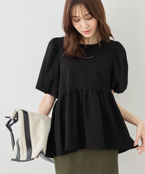ROPE' PICNIC(ロペピクニック)の「【ベストヒット】細見えバルーンペプラムブラウス(シャツ/ブラウス・レディース・ブラック/キナリ/キナリ系/サックス/ダークブラウン・F)」の10枚目の写真