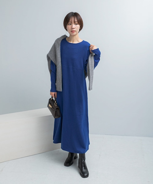 URBAN RESEARCH ROSSO（アーバンリサーチロッソ）の「ウォシャブルフレアシルエットニットワンピース（ワンピース・レディース・BLUE/GRAY×BK/BK×GRAY・Free）」の3枚目の写真