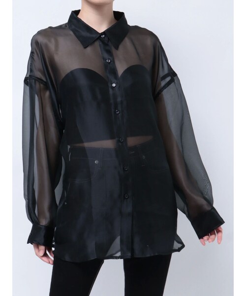 GYDA（ジェイダ）の「オーバーシアーシャツ（シャツ/ブラウス・レディース・オフホワイト/ブラック/スカイブルー・F）」の2枚目の写真