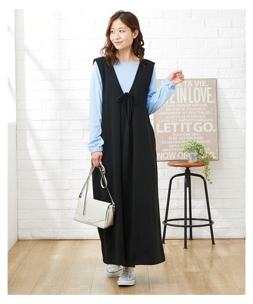 nissen（ニッセン）の「【マタニティウエア・授乳服】前後2WAYジャンスカワンピース＋トップスセット（産前・産後）（マタニティウェア/グッズ・レディース・トープ+黒/カーキ+グレージュ/黒+ブルー/ネイビー+アイボリー・マタニティM/マタニティL/マタニティLL/マタニティ3L/マタニティ4L/マタニティ5L/マタニティ6L）」の9枚目の写真