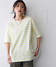 SMILE LAND | 大きいサイズ　綿１００％素材のルーズシルエット５分袖ボーダーやわらかバスクＴシャツ(Tシャツ/カットソー)