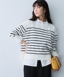 nissen | 【T-KNIT】綿混クルーネッククロップド丈オーバーサイズ 長袖ニットトップス【毛玉になりにくい・洗濯機で洗える・UVカット】(ニット/セーター)