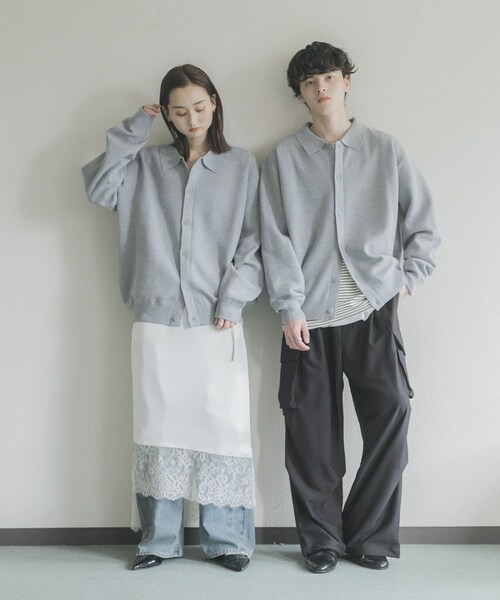 SENSE OF PLACE by URBAN RESEARCH（センスオブプレイスバイアーバンリサーチ）の「『ユニセックス』『洗濯可』スウェットライクポロカーディガン（カーディガン/ボレロ・メンズ・L.GRAY/MINT/NAVY・M/L）」の9枚目の写真