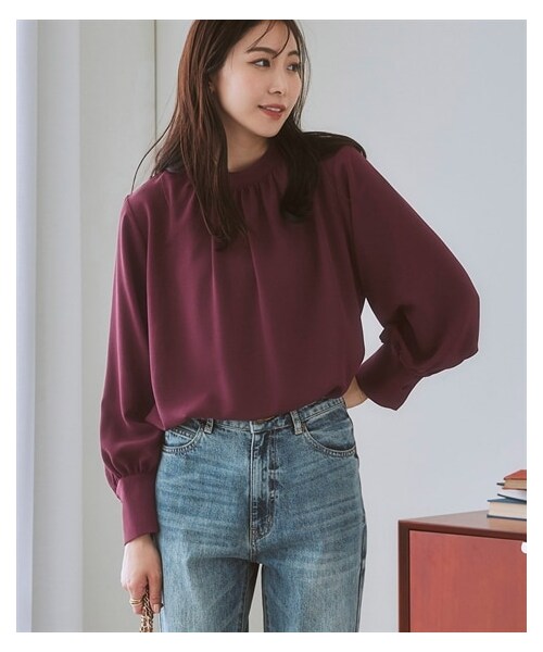nissen（ニッセン）の「【とろみ素材】バルーンスリーブブラウス（シャツ/ブラウス・レディース・エクリュ(旧)/ダスティピンク(リニューアル前)/ボルドー(旧)/キャメル(旧)/黒(旧)/ブルー(リニューアル前)/オフホワイト(旧)/エクリュ/ボルドー/キャメル/黒/ブルー/オフホワイト・S/M/L/LL/3L/4L/5L/6L/8L/10L）」の12枚目の写真