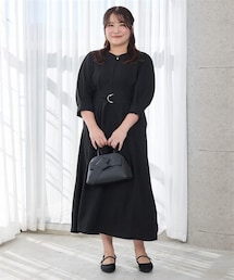 nissen | 大きいサイズ　<こまちさんコラボ！＞前後２WAY7分袖カットジョーゼットワンピース（選べる２レングス）（抗菌防臭・接触冷感・UVカット機能付）(ワンピース)