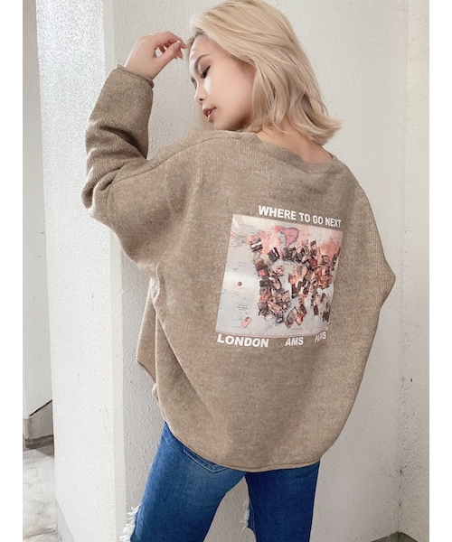 GYDA（ジェイダ）の「カラーグラフィックニット TOPS（ニット/セーター・レディース・ピンク/マスタード/ミントグリーン/ブラウン/ベージュ/アイボリー/ブラック・F）」の4枚目の写真