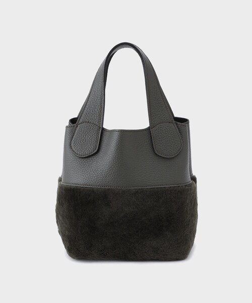ROPE'（ロペ）の「【RIPANI（リパーニ）】MOUTON COMBINATION BUCKET BAG｜2wayバケツバッグ（ハンドバッグ・レディース・ライトグレー/カーキ・F）」の3枚目の写真