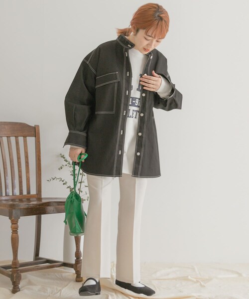 ITEMS URBANRESEARCH（アイテムズ アーバンリサーチ）の「ステッチオーバージャケット（カバーオール・レディース・BEG/BLK・FREE）」の14枚目の写真