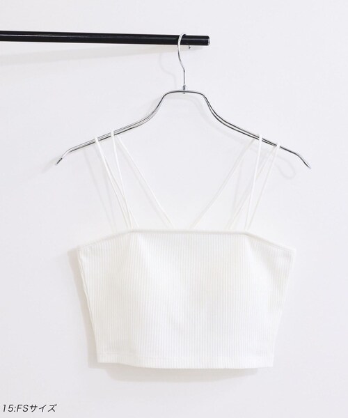 VIS（ビス）の「【選べる着丈】カップ付きWストラップキャミソール【洗える】（キャミソール・レディース・ブラック/オフホワイト・F/FS）」の6枚目の写真