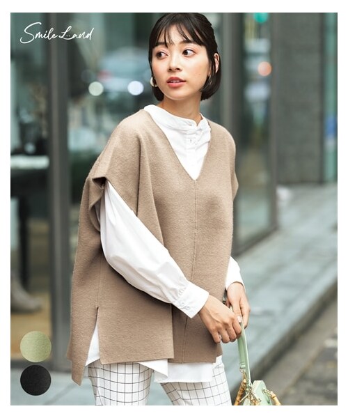 nissen（ニッセン）の「大きいサイズ  Vネックゆるシルエットベスト（ベスト・レディース・トープ/セージグリーン/黒・L~LL相当/3L~4L相当/5L~6L相当/8L相当/10L相当）」の3枚目の写真