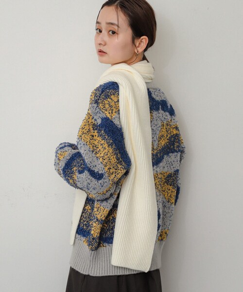 SENSE OF PLACE by URBAN RESEARCH（センスオブプレイスバイアーバンリサーチ）の「モチモチニットストール（ストール/ショール・レディース・RED/OFF WHITE/CHARCOAL・one）」の6枚目の写真