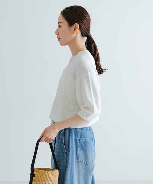 URBAN RESEARCH(アーバンリサーチ)の「ブークレハーフスリーブニット(ニット/セーター・レディース・NAVY/RED/OFF・FREE)」の7枚目の写真