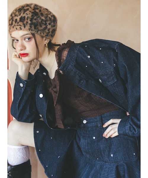 CALNAMUR（カルナムール）の「HEART MIX BIJOU DENIM JK/ハートミックスビジューデニムジャケット【セットアップ対応商品】（デニムジャケット・レディース・ブラック/インディゴ・F）」の5枚目の写真
