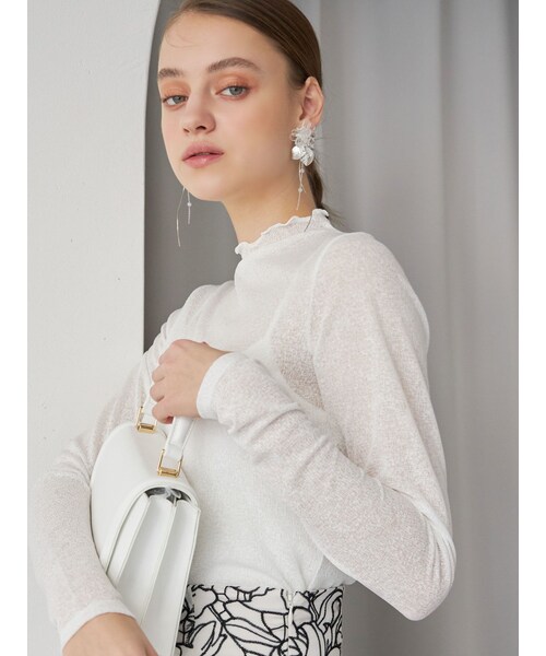 MERCURYDUO（マーキュリーデュオ）の「アソートシアートップス（Tシャツ/カットソー・レディース・シルバー/ゴールド/オフホワイト/ブラック/アイスブルー・F）」の3枚目の写真