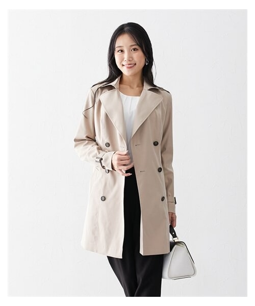 nissen（ニッセン）の「【大きい胸専用】ミドル丈トレンチコート（トレンチコート・レディース・ブラック/ベージュ・FM/FL/FLL/F3L）」の7枚目の写真