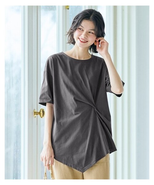 nissen（ニッセン）の「＜大きいサイズ＞綿100％汗染みしにくいクロスデザイン５分袖Tシャツ（Tシャツ/カットソー・レディース・黒/ネイビー/チャコールグレー/ダークグリーン・L/LL/3L/4L/5L/6L/8L/10L）」の22枚目の写真