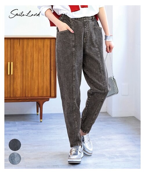 nissen（ニッセン）の「大きいサイズ テーパードストレッチデニムパンツ（ゆったりヒップ）（パンツ・レディース・ウオッシュドブルー(ケミカル)/インディゴブルー/ブラック系(ケミカル)・L/LL/3L/4L/5L/6L/8L/10L）」の3枚目の写真