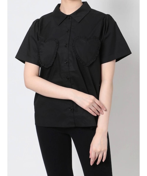 merry jenny（メリージェニー）の「ハートポケットシャツ（シャツ/ブラウス・レディース・オフホワイト/ブラック/ピンク・F）」の2枚目の写真