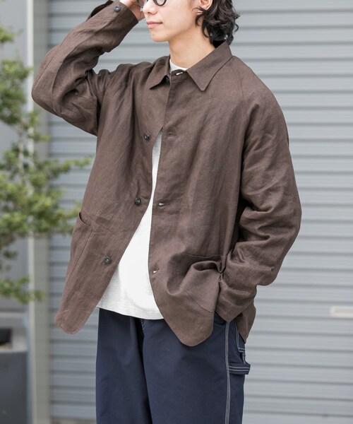 URBAN RESEARCH DOORS(アーバンリサーチドアーズ)の「FORK&SPOON リネンカバーオールシャツジャケット(テーラードジャケット・メンズ・BEG CHK/BROWN・4/5)」の1枚目の写真