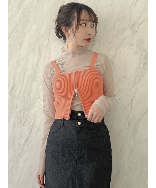 dazzlin（ダズリン）の「ダブルジップニットビスチェ（キャミソール・レディース・オフホワイト/ブラック/オレンジ・F）」の5枚目の写真