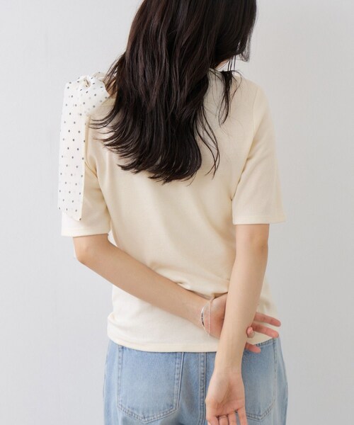 VIS(ビス)の「肩リボンTシャツ(Tシャツ/カットソー・レディース・ブラック/キナリ/ダークブラウン/サックス・F)」の10枚目の写真