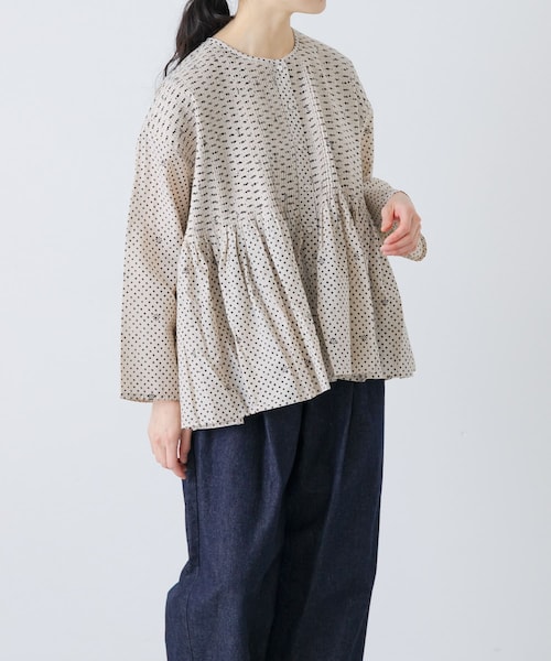 maison de soil　BLOCK PRINT CREW NECK SHIRTS