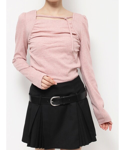 EATME（イートミー）の「サイドギャザーリブTOP（Tシャツ/カットソー・レディース・アイボリー/グレー/ピンク・F）」の11枚目の写真