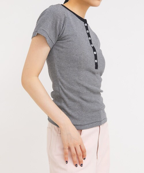 KBF（ケイビーエフ）の「Miller　Panel ribbed Henley tee（Tシャツ/カットソー・レディース・WHITE/BLK-W3/CGRY・Free）」の8枚目の写真