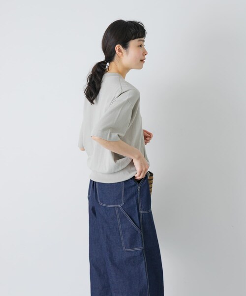 かぐれ（カグレ）の「ハイゲージコットン半袖クルーネックニット（ニット/セーター・レディース・BLACK/MINT GRAY/NAVY・Free）」の21枚目の写真