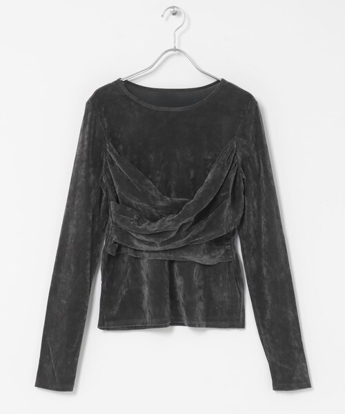 KBF（ケイビーエフ）の「シアーベロアクロスドレープTEE（Tシャツ/カットソー・レディース・IVORY/CHARCOAL・One）」の6枚目の写真